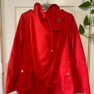 Guess Red Asymmetrical Zip Rain Jacket with Hood Women's S